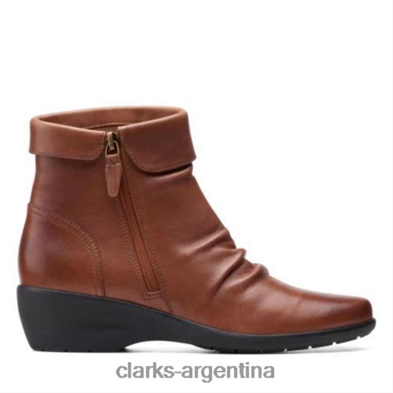 Clarks unisexo 2FZPZ4144 Clarks Rosely de cuero tostado oscuro con cremallera cuero bronceado oscuro