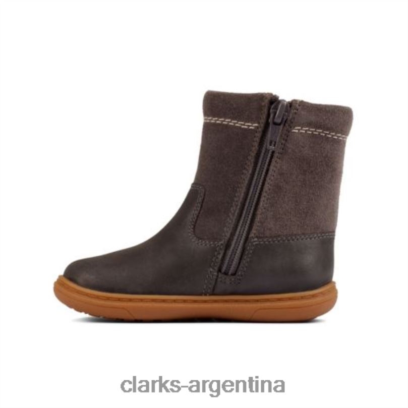 Clarks unisexo 2FZPZ4571 Clarks de cuero gris oscuro Flash Shine Inf G Fit cuero gris oscuro