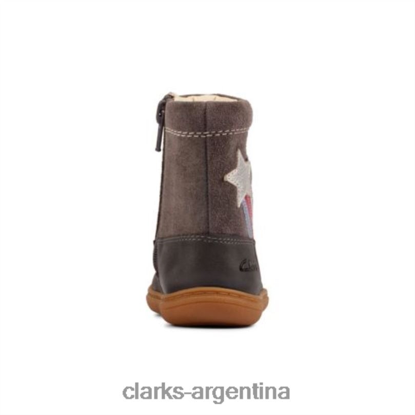 Clarks unisexo 2FZPZ4571 Clarks de cuero gris oscuro Flash Shine Inf G Fit cuero gris oscuro