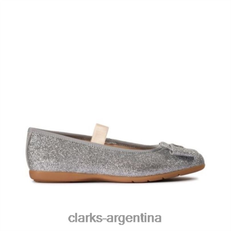 Clarks unisexo 2FZPZ4676 lazo de baile de cuero plateado jnr f fit clarks cuero plateado