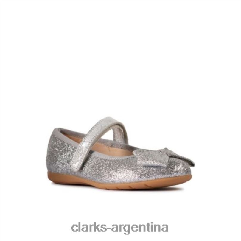 Clarks unisexo 2FZPZ4732 lazo de baile de cuero plateado inf g fit clarks cuero plateado