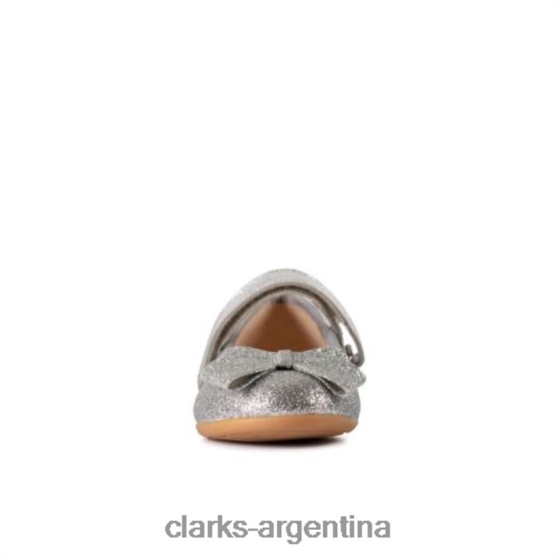 Clarks unisexo 2FZPZ4732 lazo de baile de cuero plateado inf g fit clarks cuero plateado