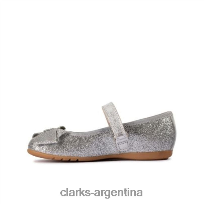 Clarks unisexo 2FZPZ4732 lazo de baile de cuero plateado inf g fit clarks cuero plateado