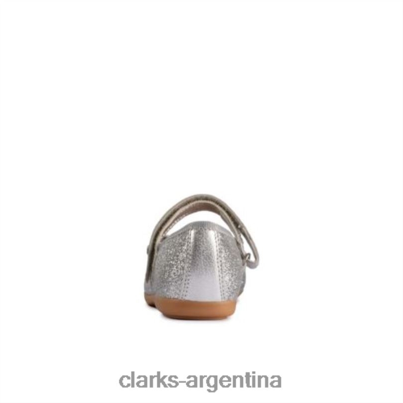 Clarks unisexo 2FZPZ4732 lazo de baile de cuero plateado inf g fit clarks cuero plateado