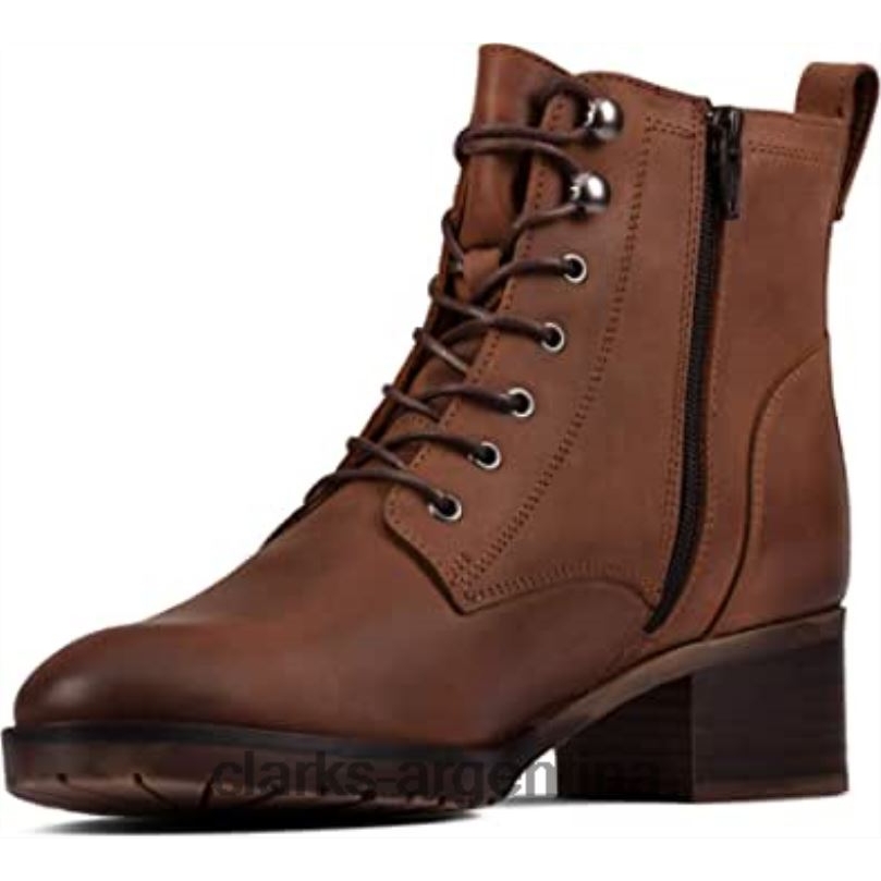 Clarks mujer 2FZPZ1237 botas de encaje mila de mujer clarks cuero tostado oscuro cuero bronceado oscuro