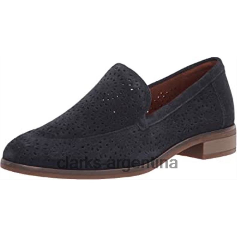 Clarks mujer 2FZPZ1073 Mocasines Clarks Trish Calla de ante azul marino para mujer gamuza azul marino