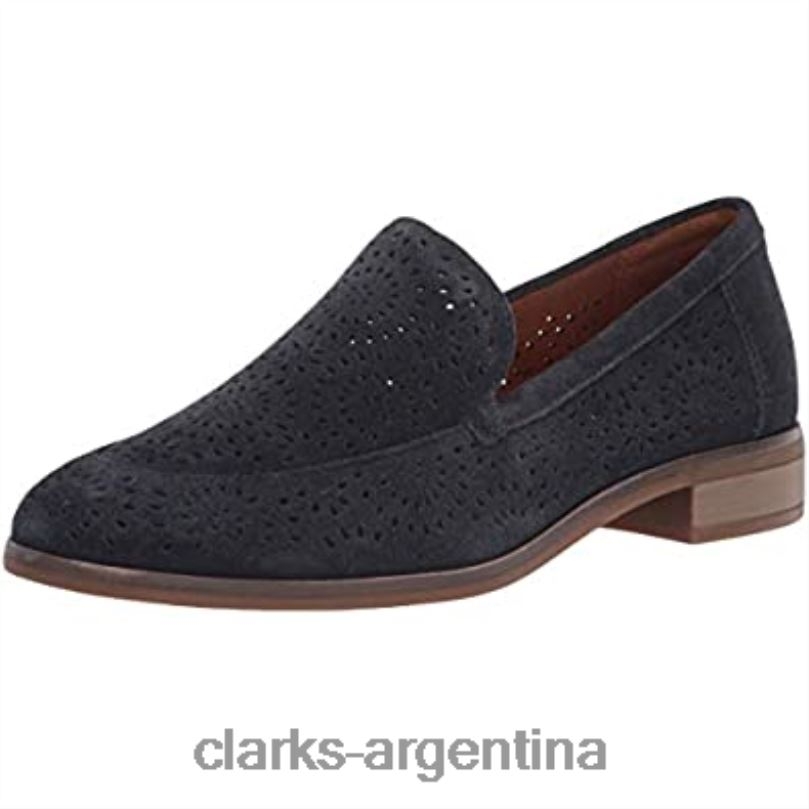 Clarks mujer 2FZPZ1073 Mocasines Clarks Trish Calla de ante azul marino para mujer gamuza azul marino