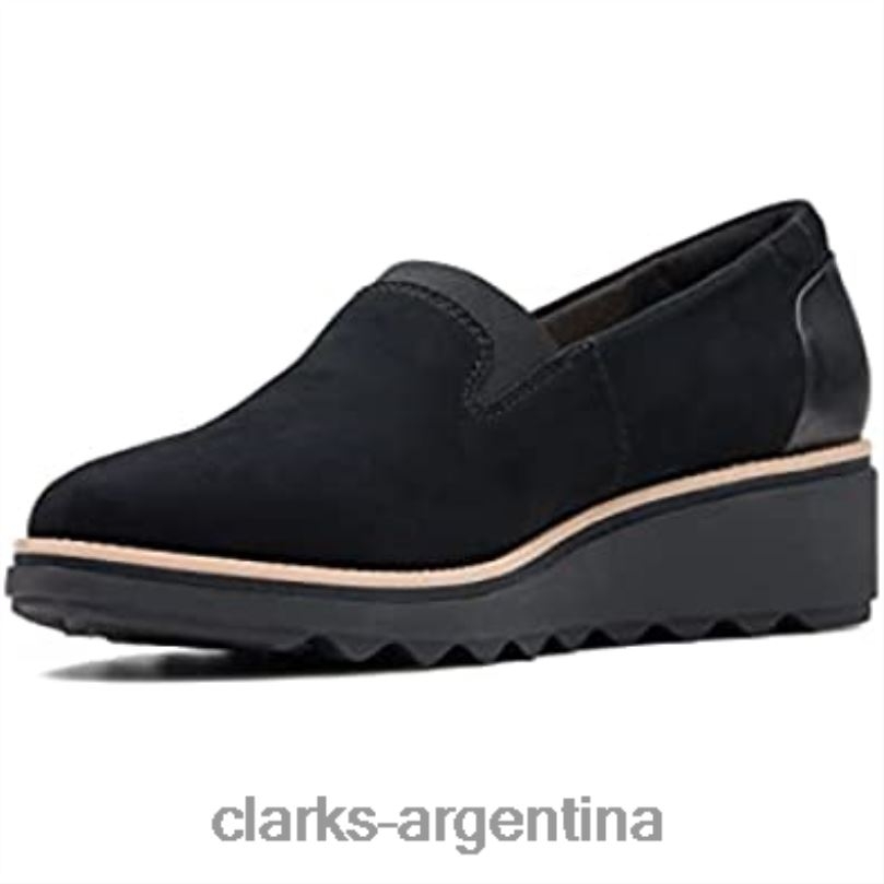 Clarks mujer 2FZPZ1506 Mocasines Clarks Sharon Dolly con plataforma para mujer, ante negro y tostado oscuro. ante negro con mundo bronceado oscuro