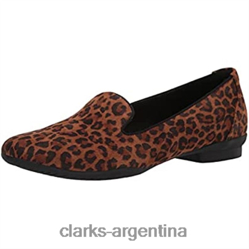 Clarks mujer 2FZPZ1570 Mocasines Clarks Sara Poppy para mujer con estampado de leopardo. estampado de leopardo