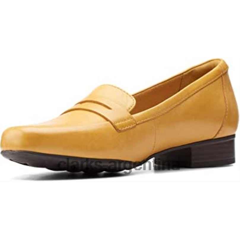 Clarks mujer 2FZPZ602 Mocasines Clarks Juliet Coast para mujer de piel baja color amarillo cuero amarillo