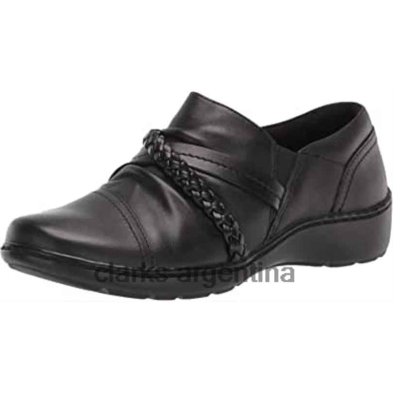 Clarks mujer 2FZPZ803 Mocasines Clarks Cora Braidshoe de piel negra para mujer cuero negro