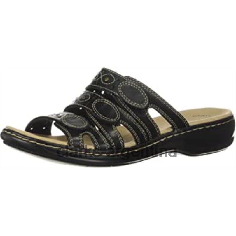 Clarks mujer 2FZPZ1203 Sandalia clarks leisa cactus de cuero negro para mujer cuero negro