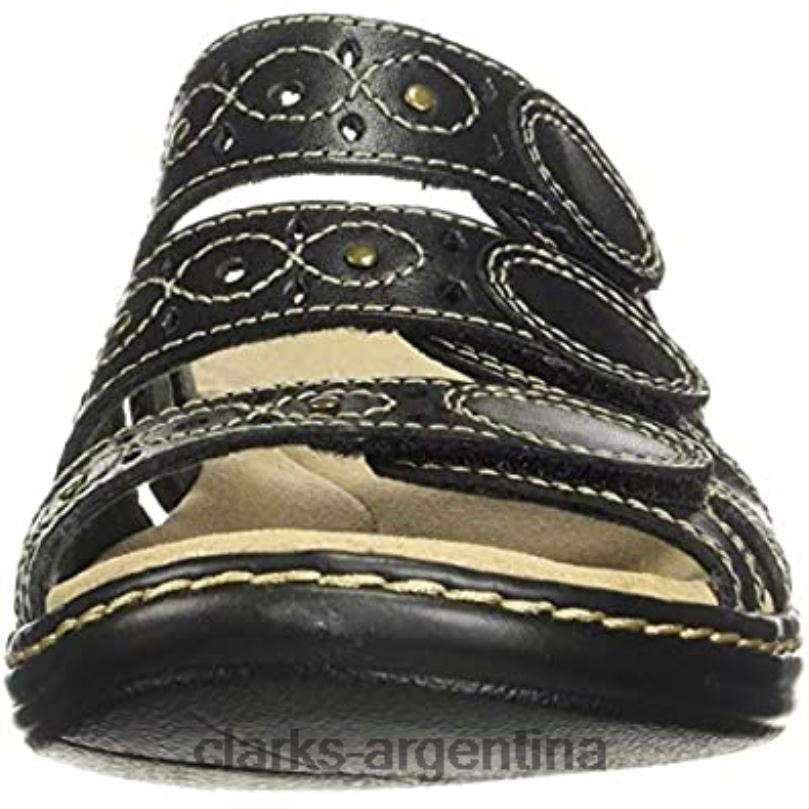 Clarks mujer 2FZPZ1203 Sandalia clarks leisa cactus de cuero negro para mujer cuero negro