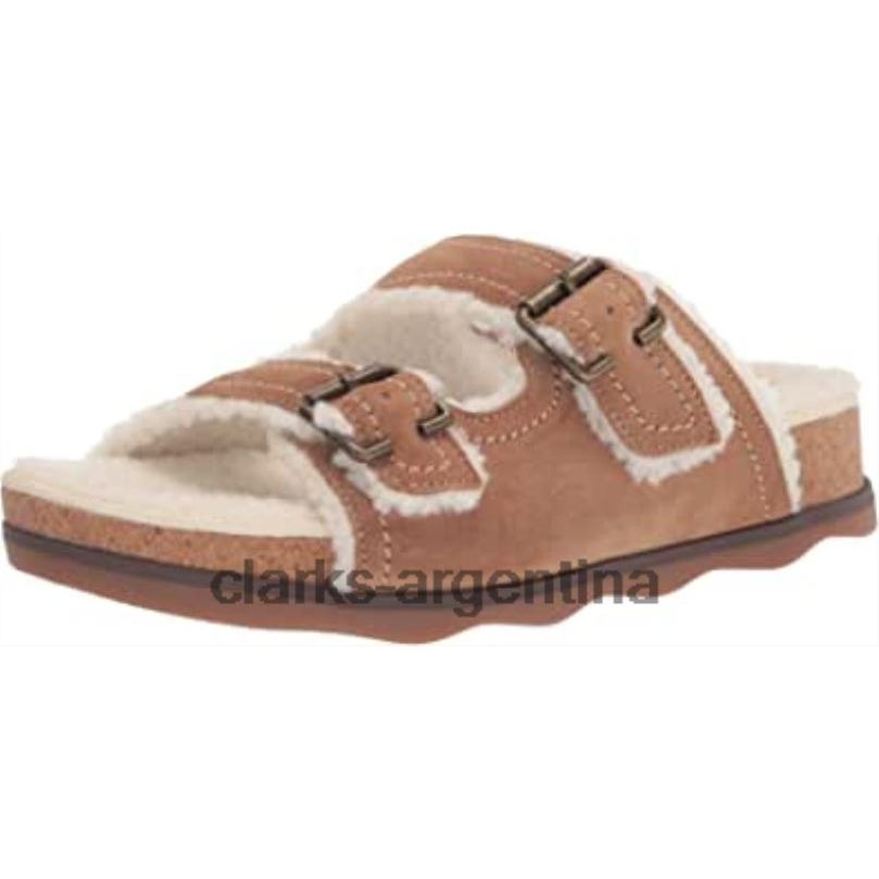 Clarks mujer 2FZPZ1336 Sandalia plana Clarks Brynn Sparkle de ante color tostado para mujer gamuza color canela