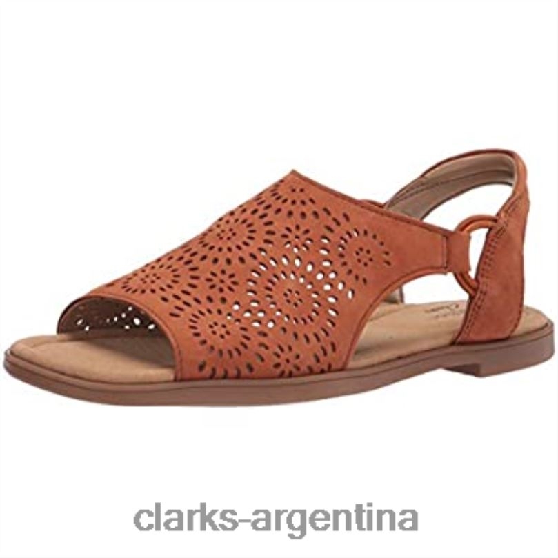 Clarks mujer 2FZPZ1584 Sandalia plana Clarks Reyna Swirl de ante color tostado oscuro para mujer