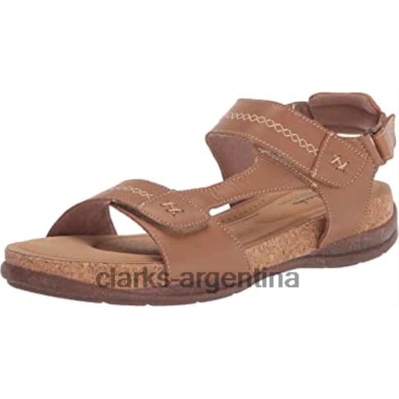 Clarks mujer 2FZPZ1688 Sandalia plana Clarks Roseville Mae de piel color tostado claro para mujer
