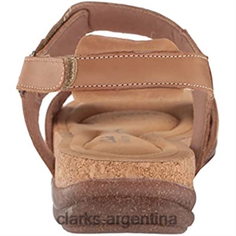 Clarks mujer 2FZPZ1688 Sandalia plana Clarks Roseville Mae de piel color tostado claro para mujer