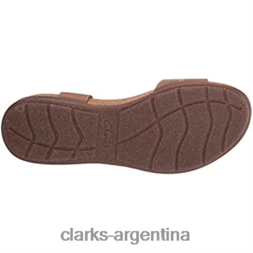 Clarks mujer 2FZPZ1688 Sandalia plana Clarks Roseville Mae de piel color tostado claro para mujer