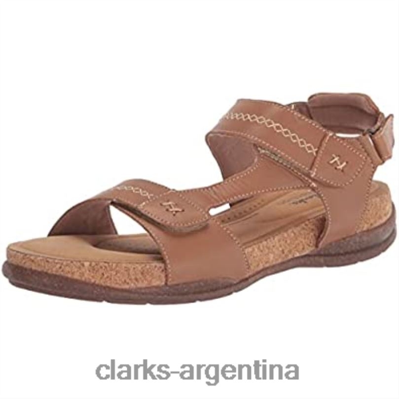 Clarks mujer 2FZPZ1689 Sandalia plana Clarks Roseville Mae de piel color canela claro para mujer