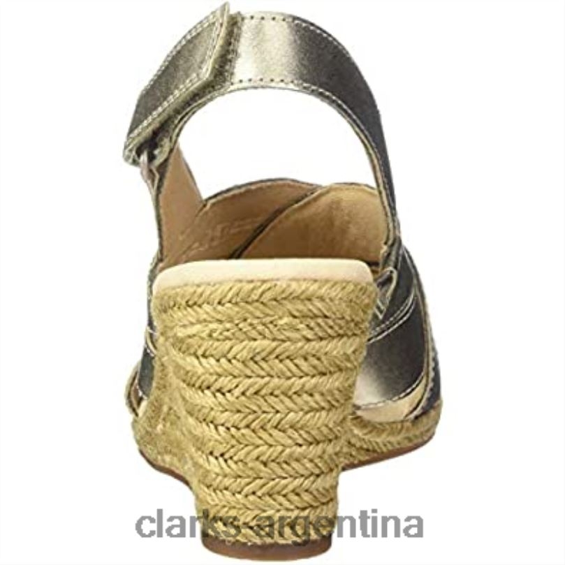 Clarks mujer 2FZPZ2471 Sandalia con cuña de alpargata lafley krissy para mujer cuero metalizado peltre clarks cuero metalizado peltre