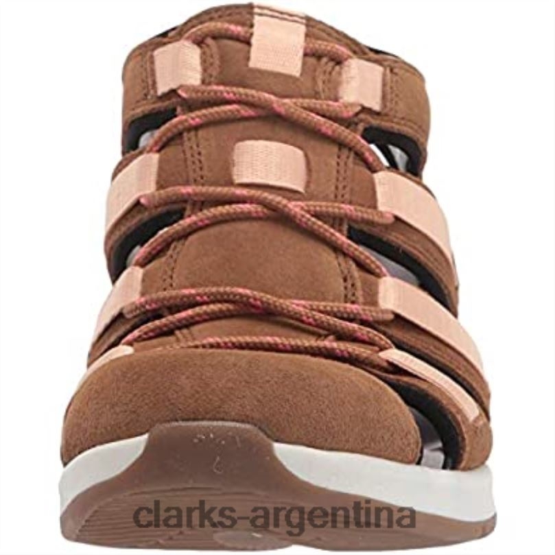 Clarks mujer 2FZPZ2603 Sandalia plana Clarks Solan Sail de piel y ante color canela oscuro para mujer