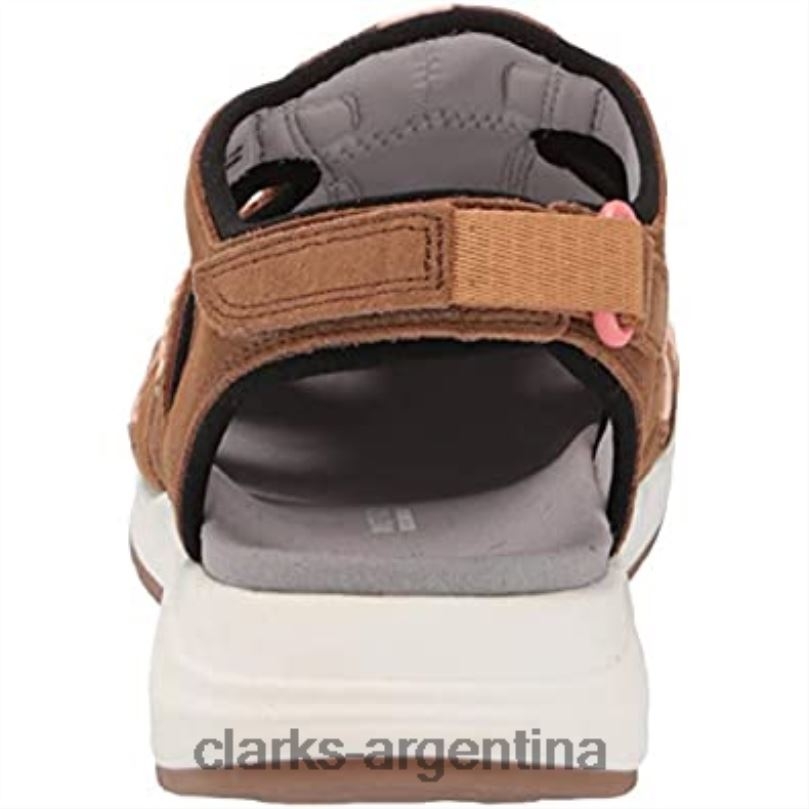Clarks mujer 2FZPZ2603 Sandalia plana Clarks Solan Sail de piel y ante color canela oscuro para mujer