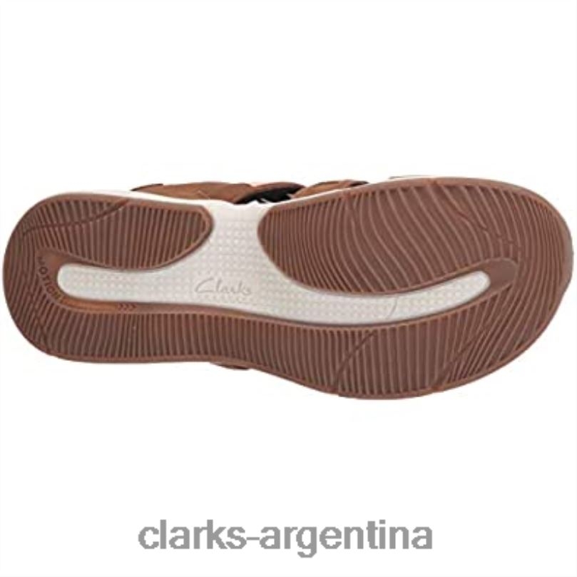 Clarks mujer 2FZPZ2603 Sandalia plana Clarks Solan Sail de piel y ante color canela oscuro para mujer
