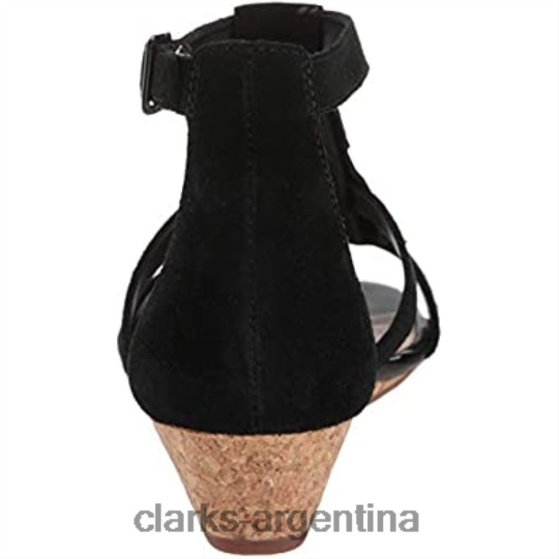Clarks mujer 2FZPZ2840 Sandalia con cuña Clarks Abigail Sun de ante negro para mujer ante negro