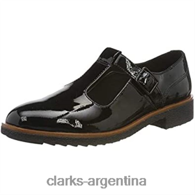 Clarks mujer 2FZPZ2841 Sandalias Clarks Griff Town con barra en forma de T para mujer en negro palmadita negra palmadita negra