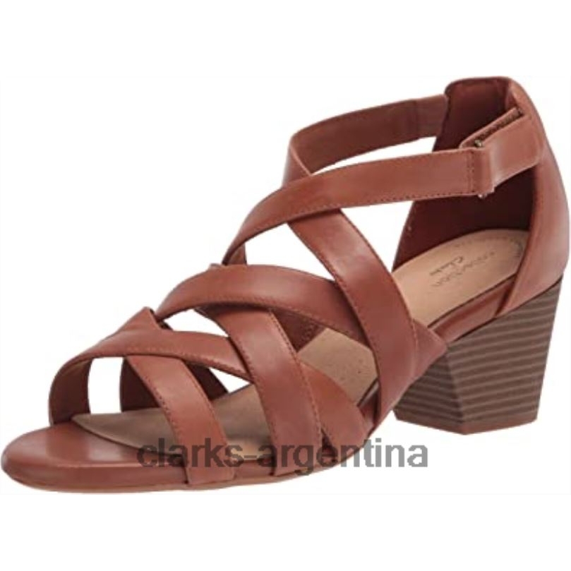 Clarks mujer 2FZPZ2912 Sandalia de tacón Clarks Lorene Pop de piel color canela para mujer cuero marrón