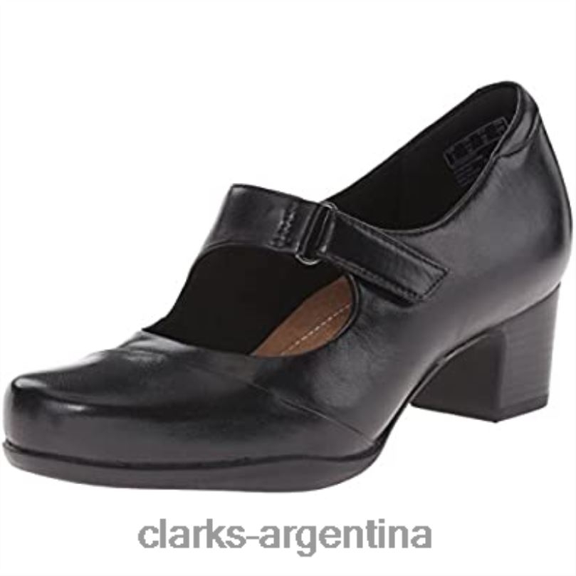 Clarks mujer 2FZPZ2312 Zapatos de vestir Clarks Rosalyn Wren de cuero negro para mujer cuero negro