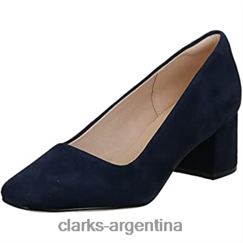 Clarks mujer 2FZPZ275 Zapatos de salón con punta cerrada de ante azul marino de Clarks Sheer Rose de ante azul marino beige gamuza azul marino beige