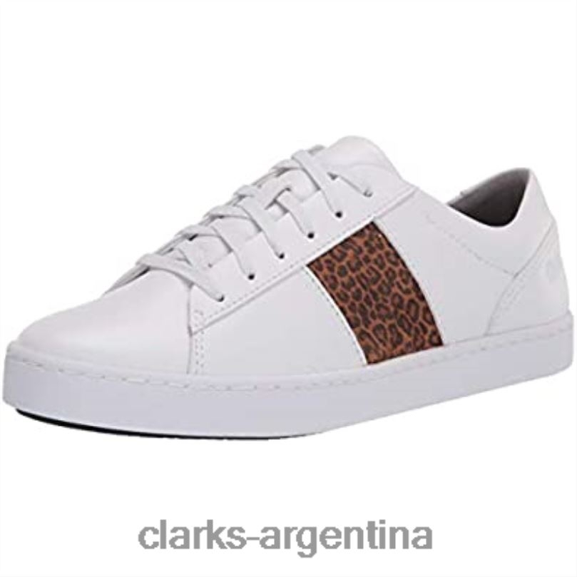 Clarks mujer 2FZPZ2779 Zapatilla clarks pawley rilee combinada de piel blanca y leopardo para mujer