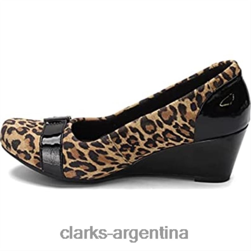 Clarks mujer 2FZPZ619 Zapatos de salón clarks flores poppy de ante de leopardo tostado para mujer gamuza de leopardo bronceado