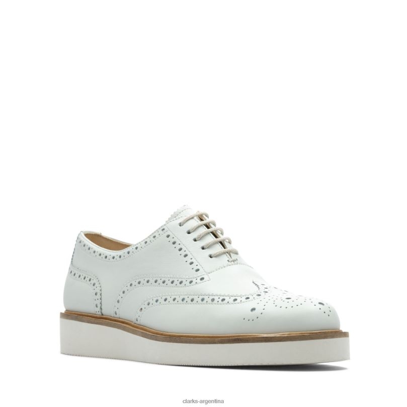 Clarks mujer 2FZPZ3388 clarks brogue baille de cuero blanco cuero blanco