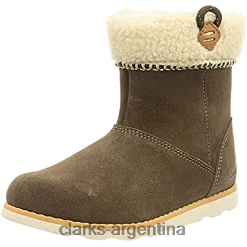 Clarks niños 2FZPZ1386 Botas de nieve Clarks Crown Loop T para niña, ante color nogal gamuza nogal