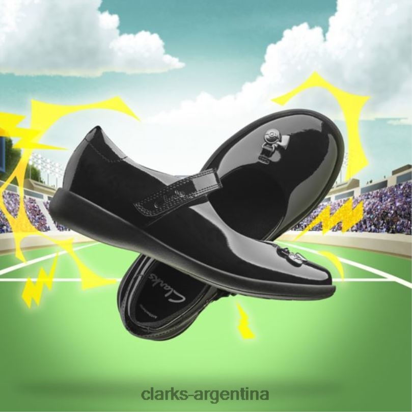 Clarks niños 2FZPZ5846 grabado niebla charol negro antiguo charol negro clarks charol negro
