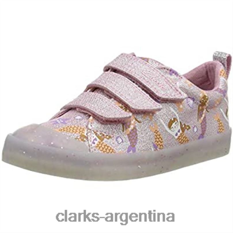 Clarks niños 2FZPZ1870 Zapatilla de niña con estampado foxing lona rosa clarks