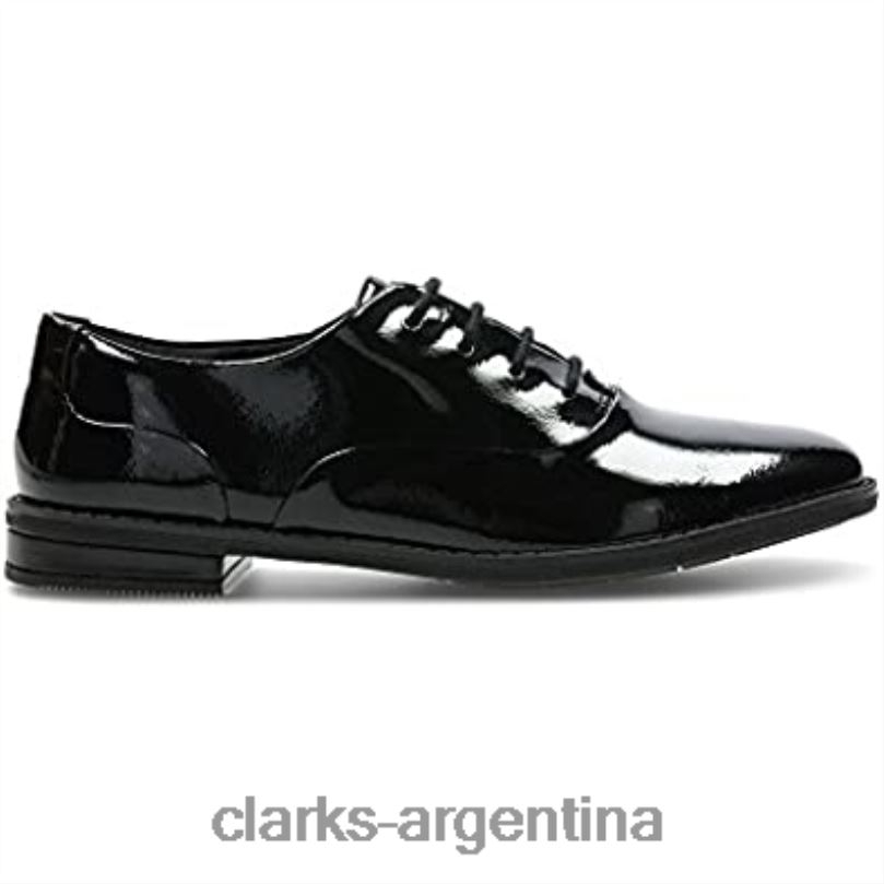 Clarks niños 2FZPZ2176 Zapatos escolares brogue con cordones para niña de Clarks Drew Star de charol negro