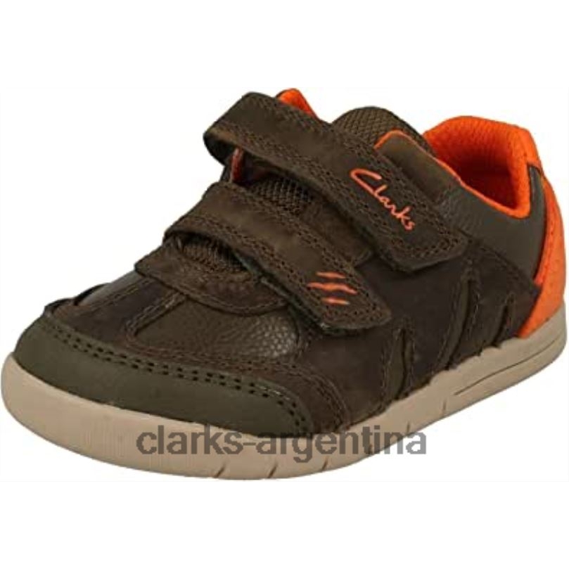 Clarks niños 2FZPZ1744 Zapatos clarks rex play para niños de cuero verde caqui con cinta adhesiva para niños 6 g de cuero caqui