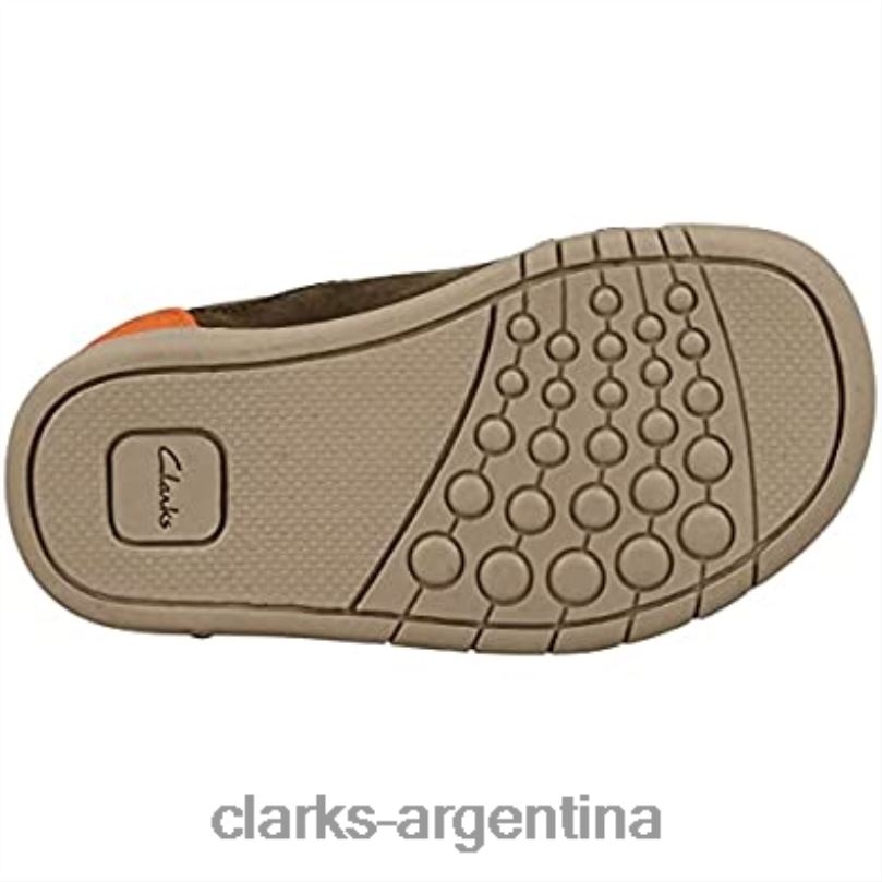 Clarks niños 2FZPZ1744 Zapatos clarks rex play para niños de cuero verde caqui con cinta adhesiva para niños 6 g de cuero caqui