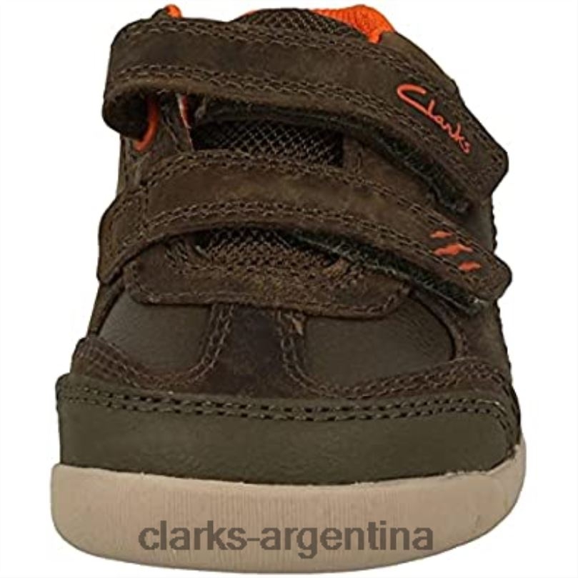 Clarks niños 2FZPZ1744 Zapatos clarks rex play para niños de cuero verde caqui con cinta adhesiva para niños 6 g de cuero caqui