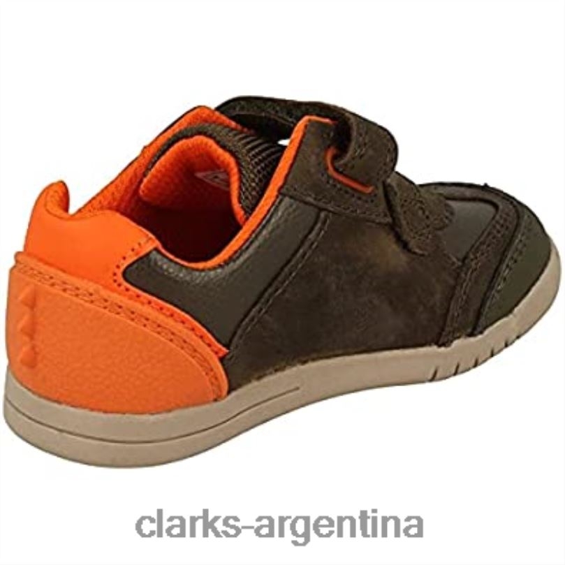 Clarks niños 2FZPZ1744 Zapatos clarks rex play para niños de cuero verde caqui con cinta adhesiva para niños 6 g de cuero caqui