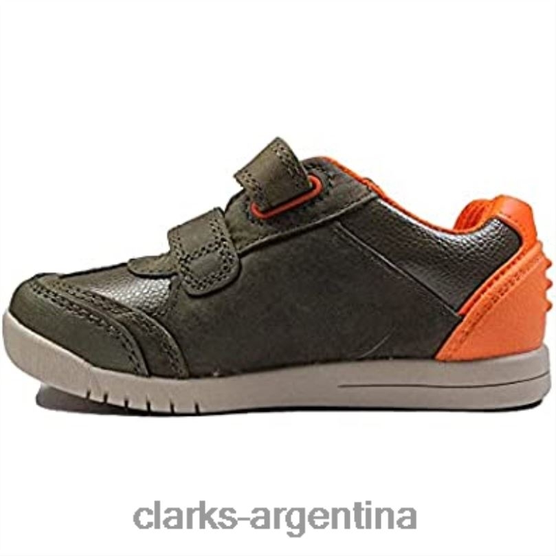 Clarks niños 2FZPZ61 zapatos clarks rex play de cuero verde caqui para niños con cinta adhesiva