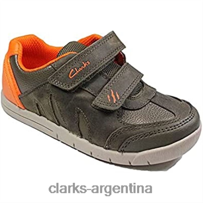 Clarks niños 2FZPZ61 zapatos clarks rex play de cuero verde caqui para niños con cinta adhesiva