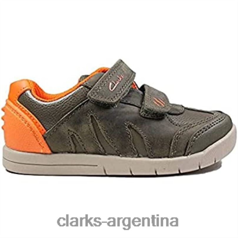Clarks niños 2FZPZ62 zapatos rex play para niño de cuero verde caqui con cinta adhesiva para niños clarks
