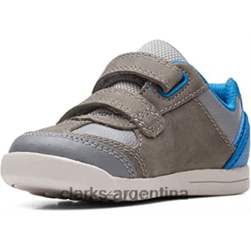 Clarks niños 2FZPZ842 Zapatos de cuero clarks rex play para niños pequeños gris/azul