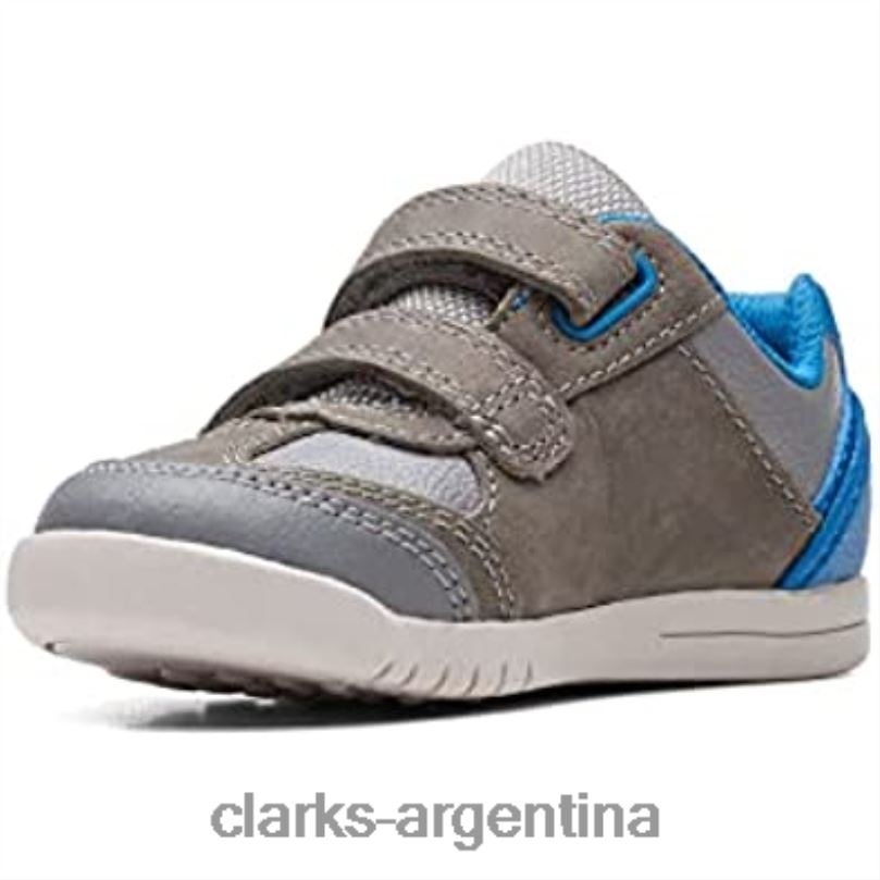 Clarks niños 2FZPZ842 Zapatos de cuero clarks rex play para niños pequeños gris/azul