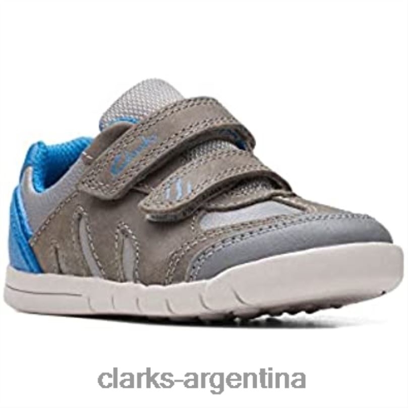 Clarks niños 2FZPZ842 Zapatos de cuero clarks rex play para niños pequeños gris/azul
