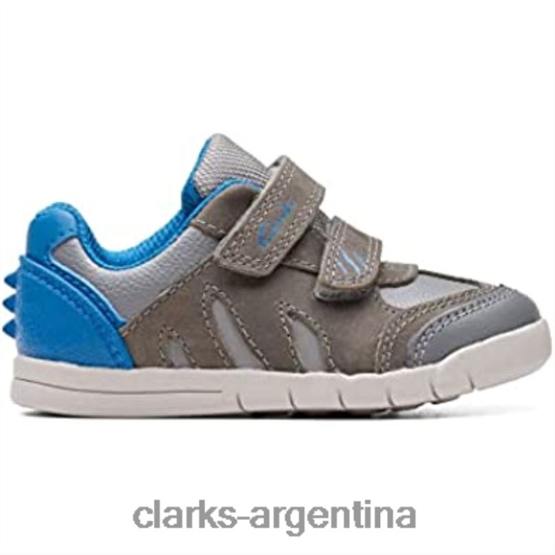 Clarks niños 2FZPZ842 Zapatos de cuero clarks rex play para niños pequeños gris/azul